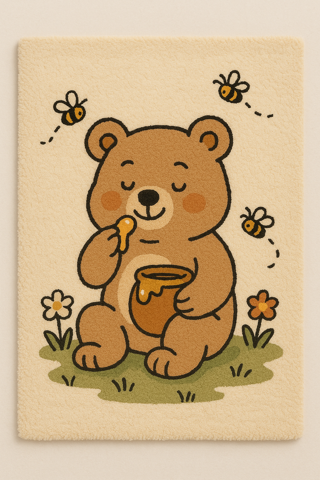 Handmade personalised teddy bear wool rug made from 100% natural wool with non-slip latex backing