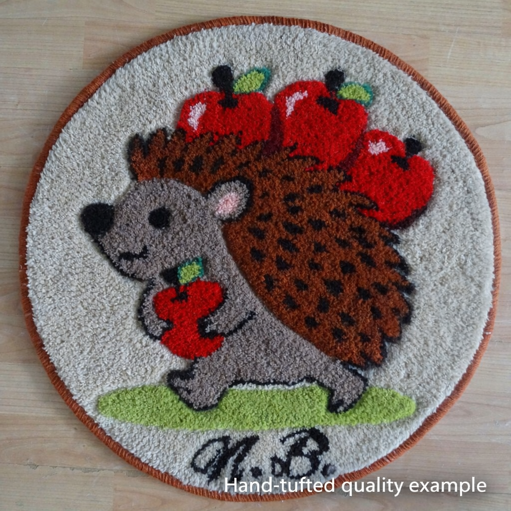 Handmade personalised hedgehog wool rug made from 100% natural wool with non-slip latex backing