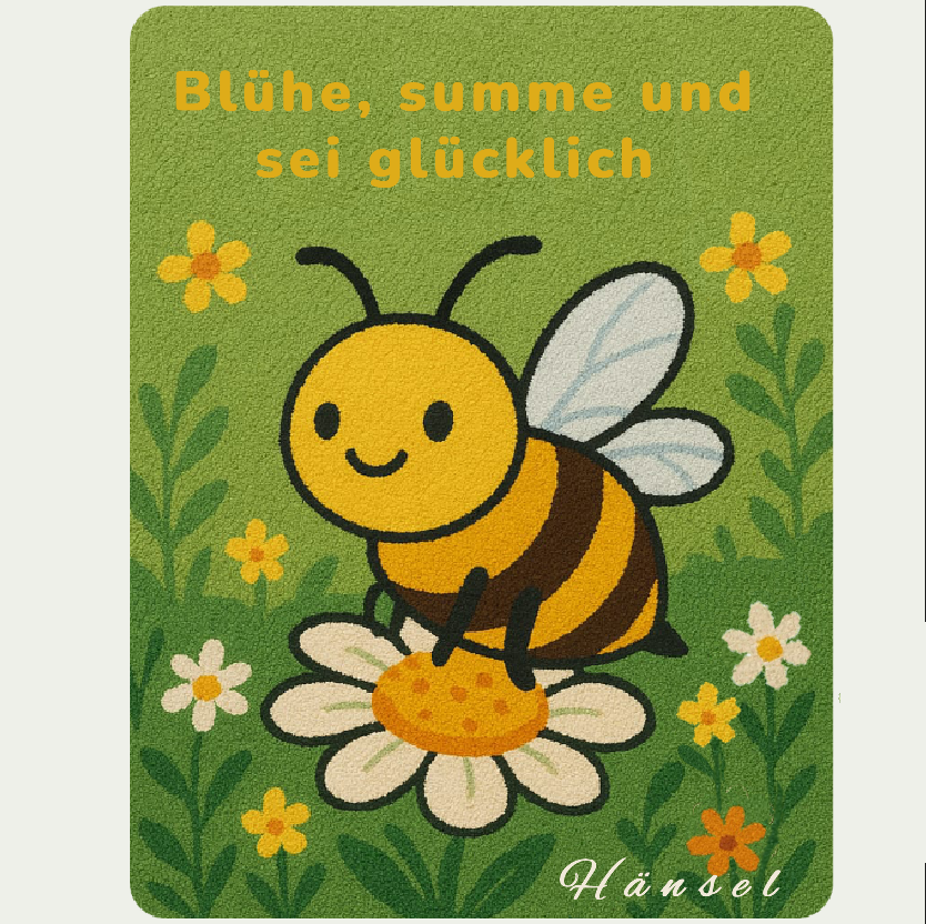 Personalisierter Bienen-Wollteppich für das Kinderzimmer mit Name und Spruch, handgefertigt in der EU aus 100 % natürlicher Wolle, weich und kindersicher