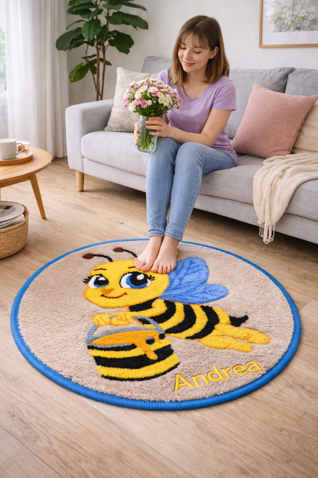 custom bee wool rug in interior soft natural handmade carpet for cozy home