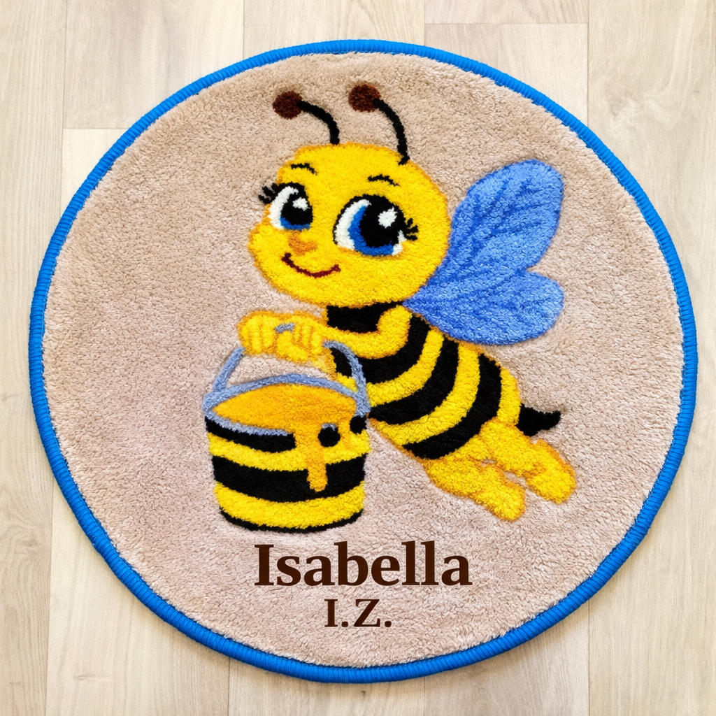 Bee Wool Rug with Honey Bucket Name or Initials