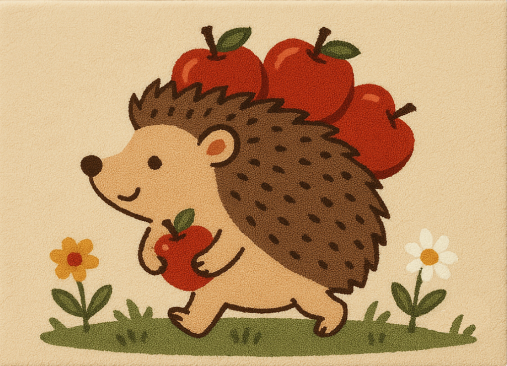 Handmade personalised hedgehog wool rug made from 100% natural wool with non-slip latex backing