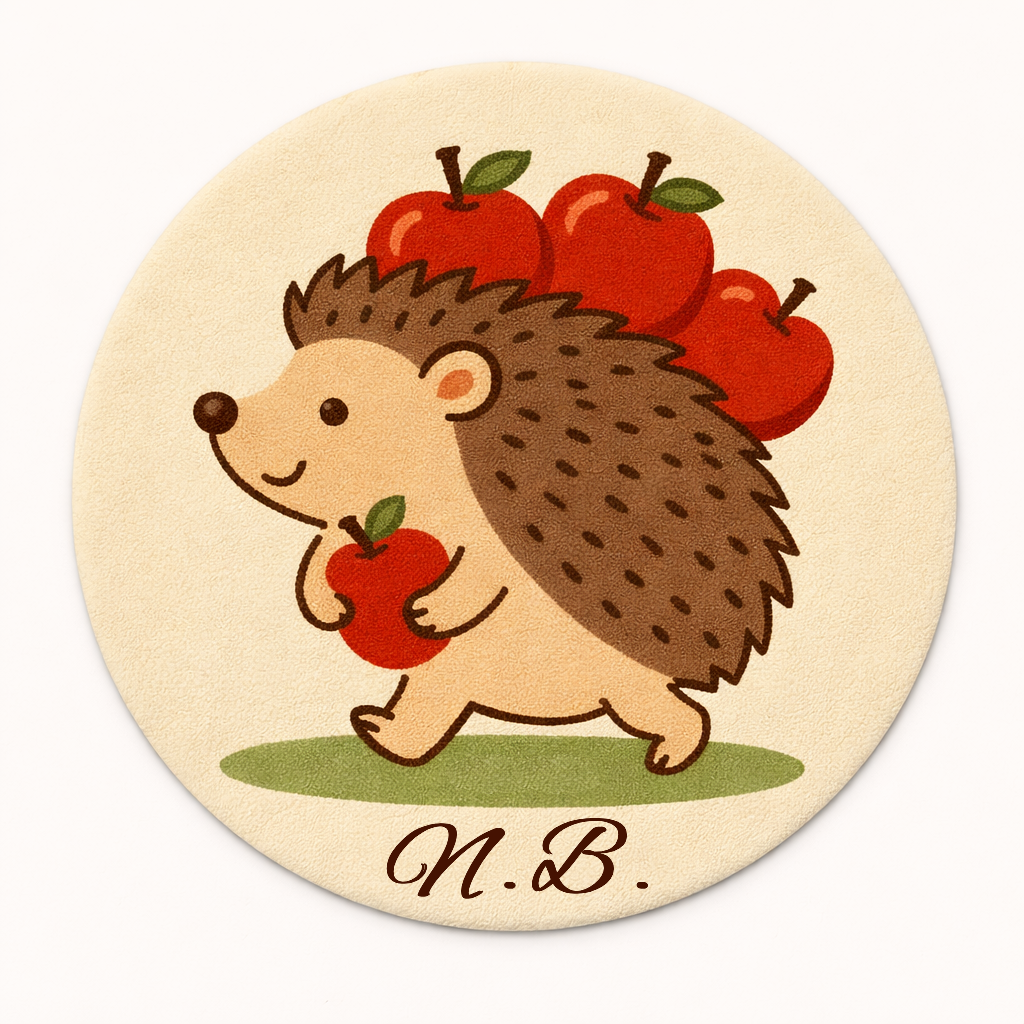 Personalised Wool Rug with Initials – Hedgehog Design