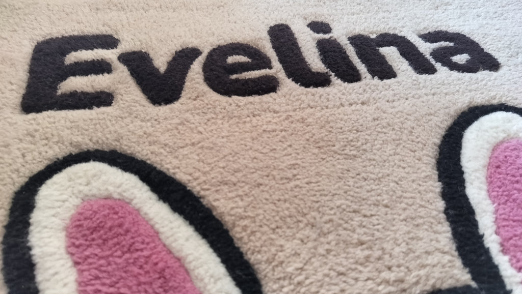 Close-up of handmade personalised wool rug with natural texture and hand-finished details
