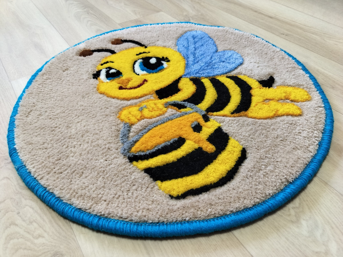 personalized bee rug with bucket design handmade wool carpet with custom initials