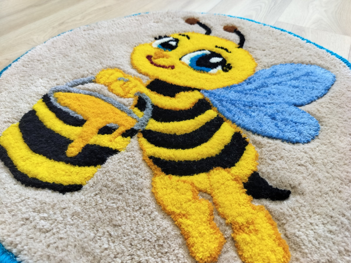 close up of bee wool rug texture handmade tufted natural wool detailed carving