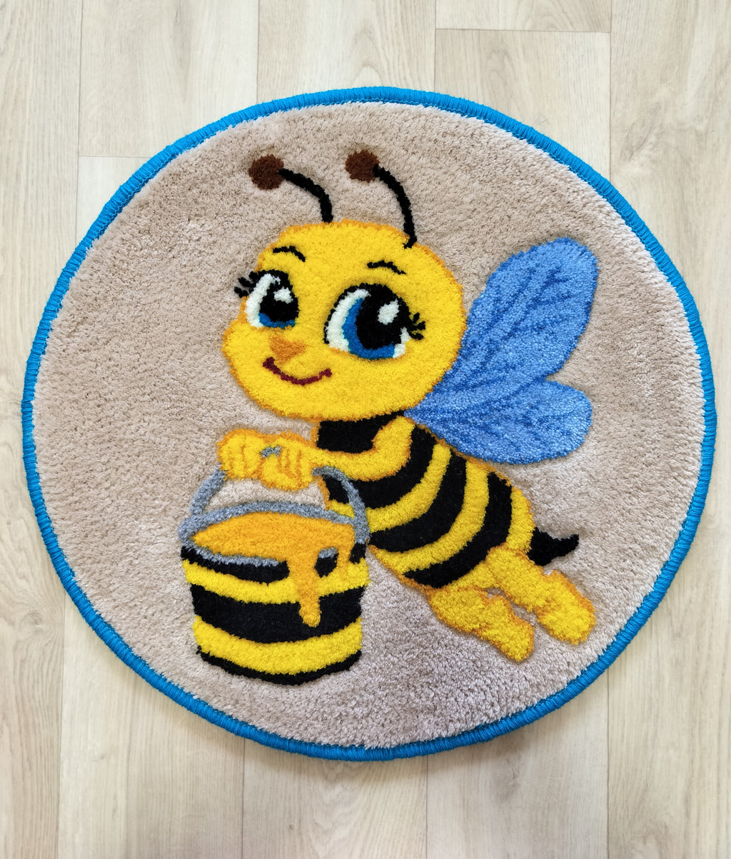 personalized bee wool rug with bucket design handmade tufted carpet with custom name or initials