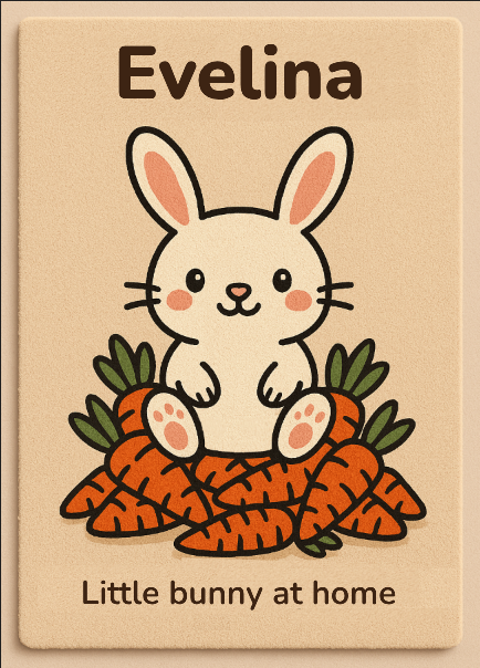 Personalizēts vilnas paklājs ar vārdu un teicienu – Trusis