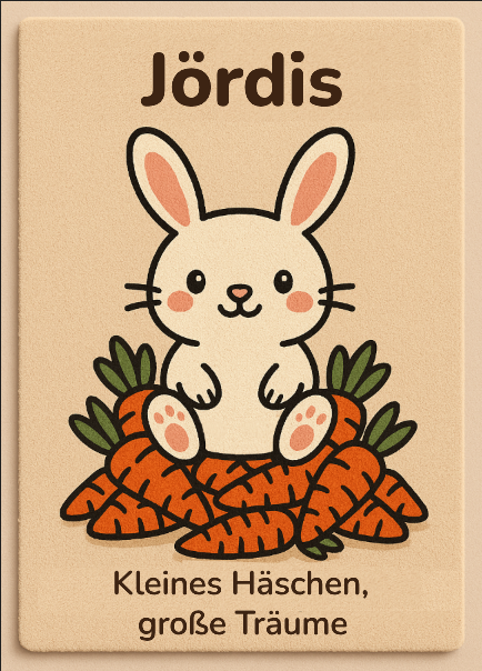 Handgefertigter personalisierter Hasen-Wollteppich aus 100 % natürlicher Wolle mit rutschfester Latexrückseite