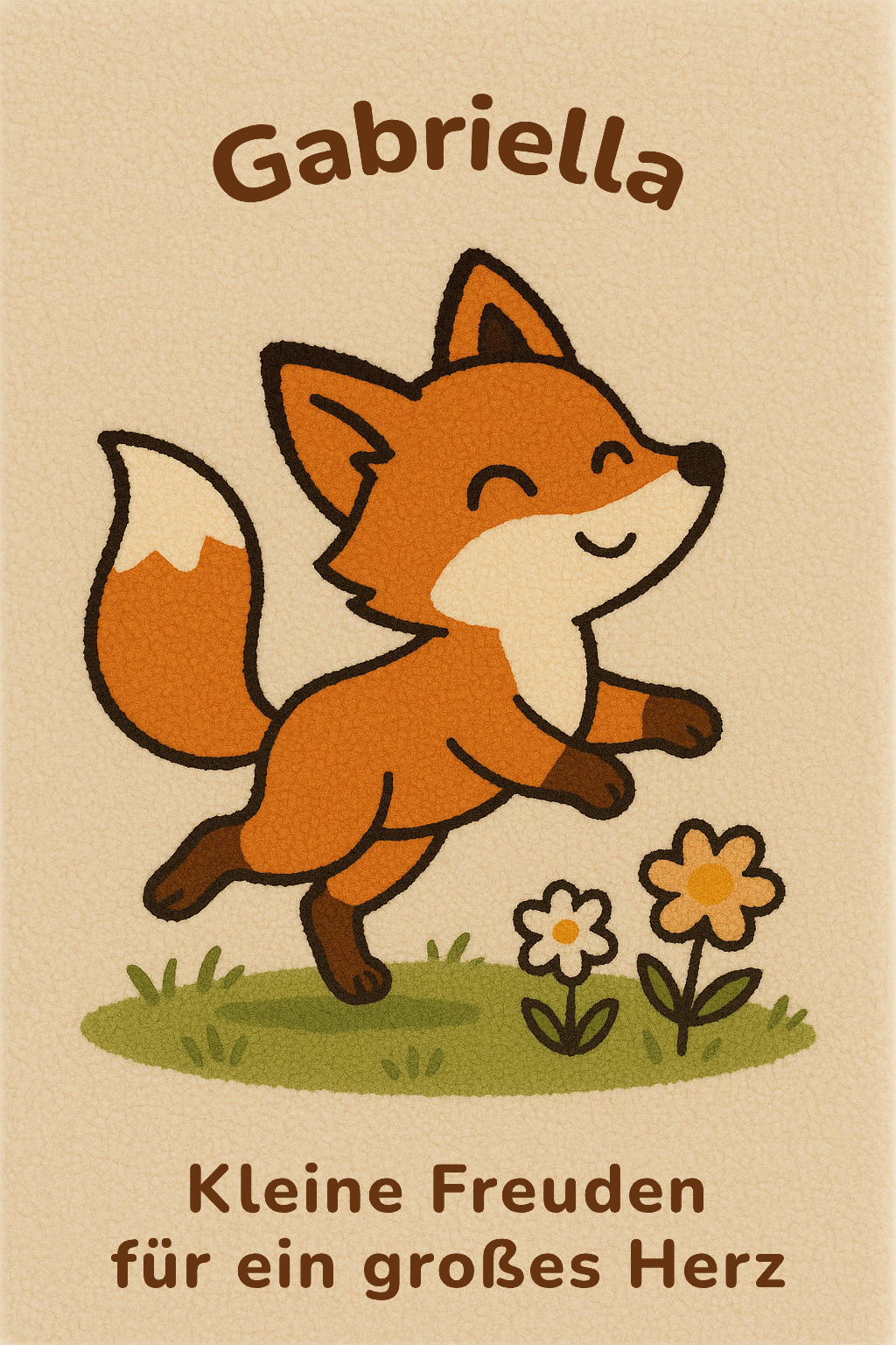 Personalised children’s rug with fox design, handcrafted from natural wool.