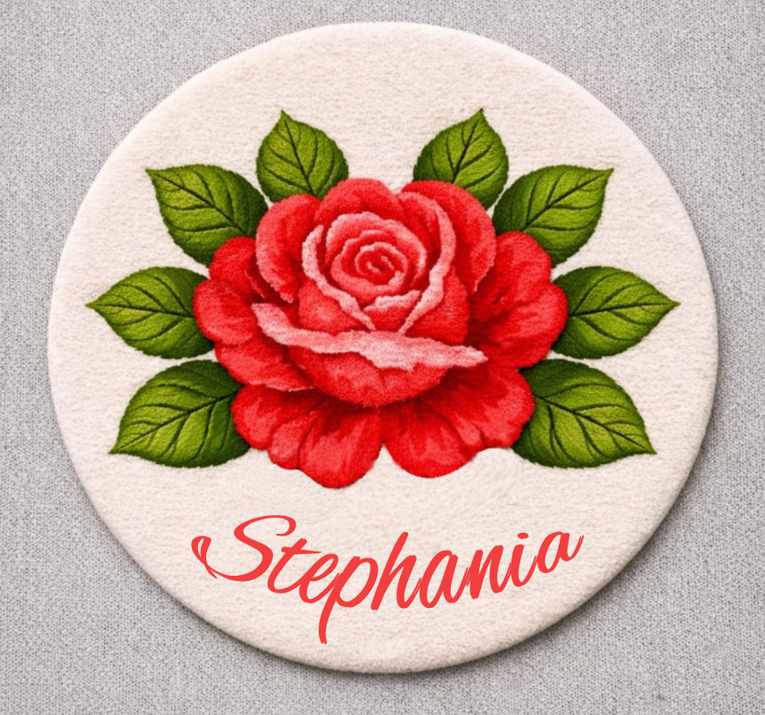 Hand tufted wool rug with rose design personalized with name or initials