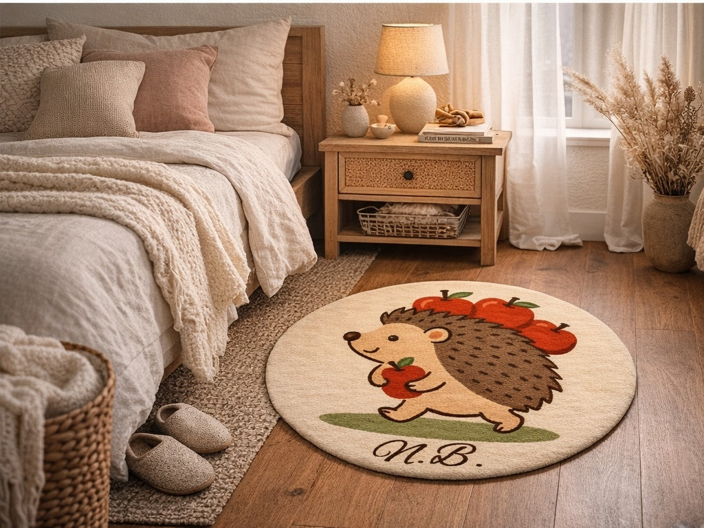 Personalised Wool Rug with Initials – Hedgehog Design