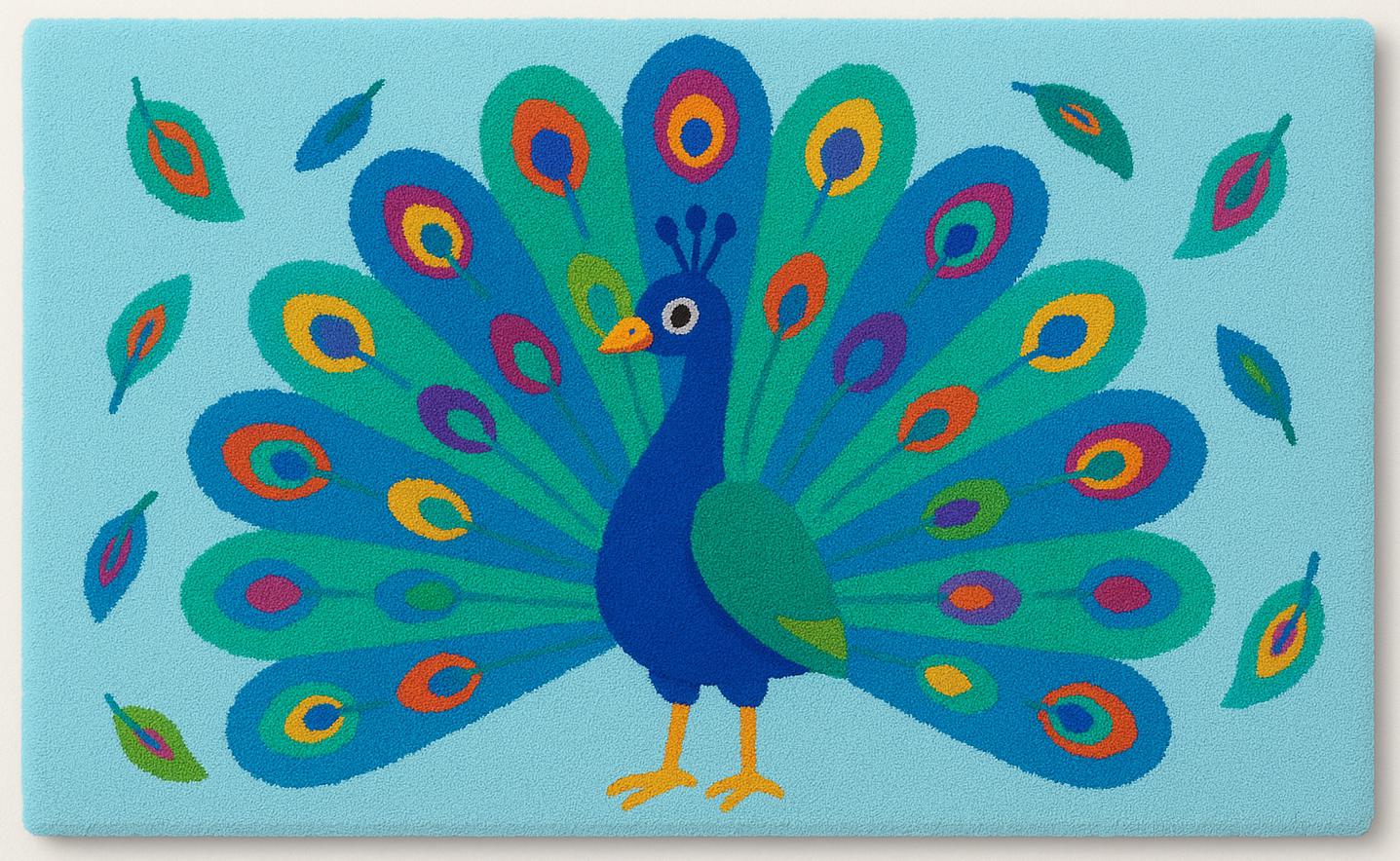Handgetufteter Wollteppich mit Pfauenmotiv aus 100% baltischer Schurwolle, personalisierbar mit Wunschnamen