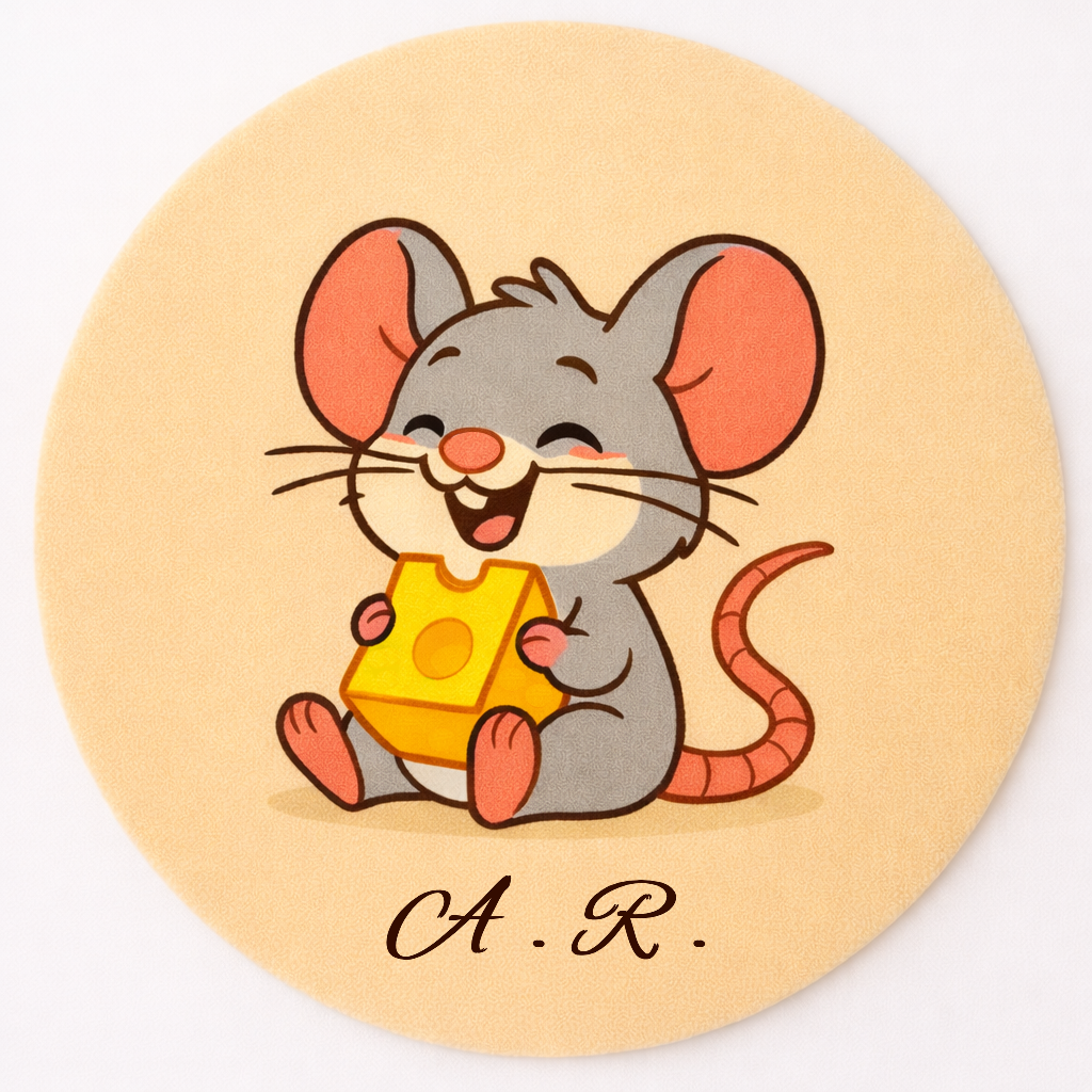 Hand-tufted personalised wool rug with mouse motif and custom initials in a child’s room