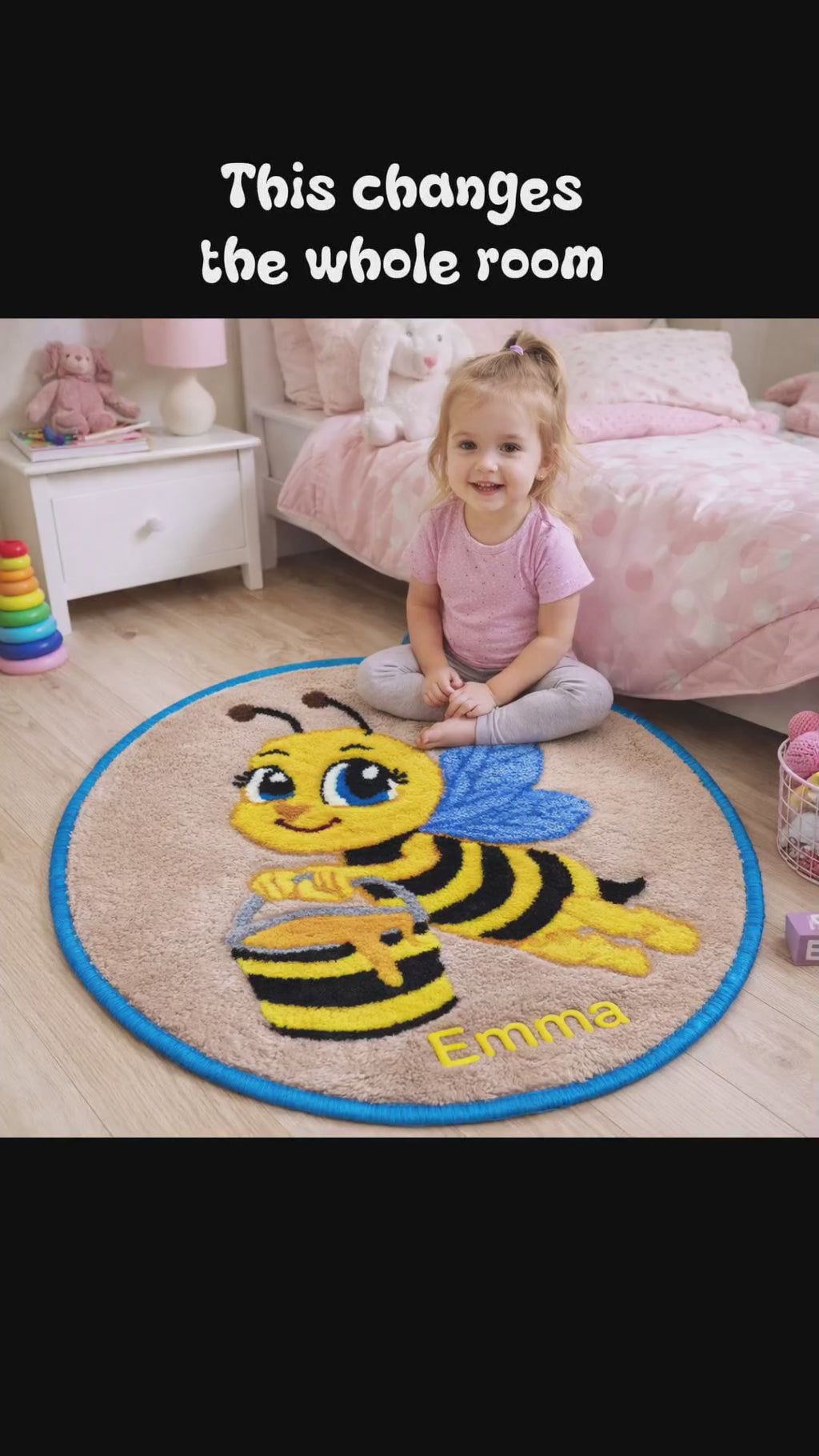 Bee Wool Rug with Honey Bucket Name or Initials