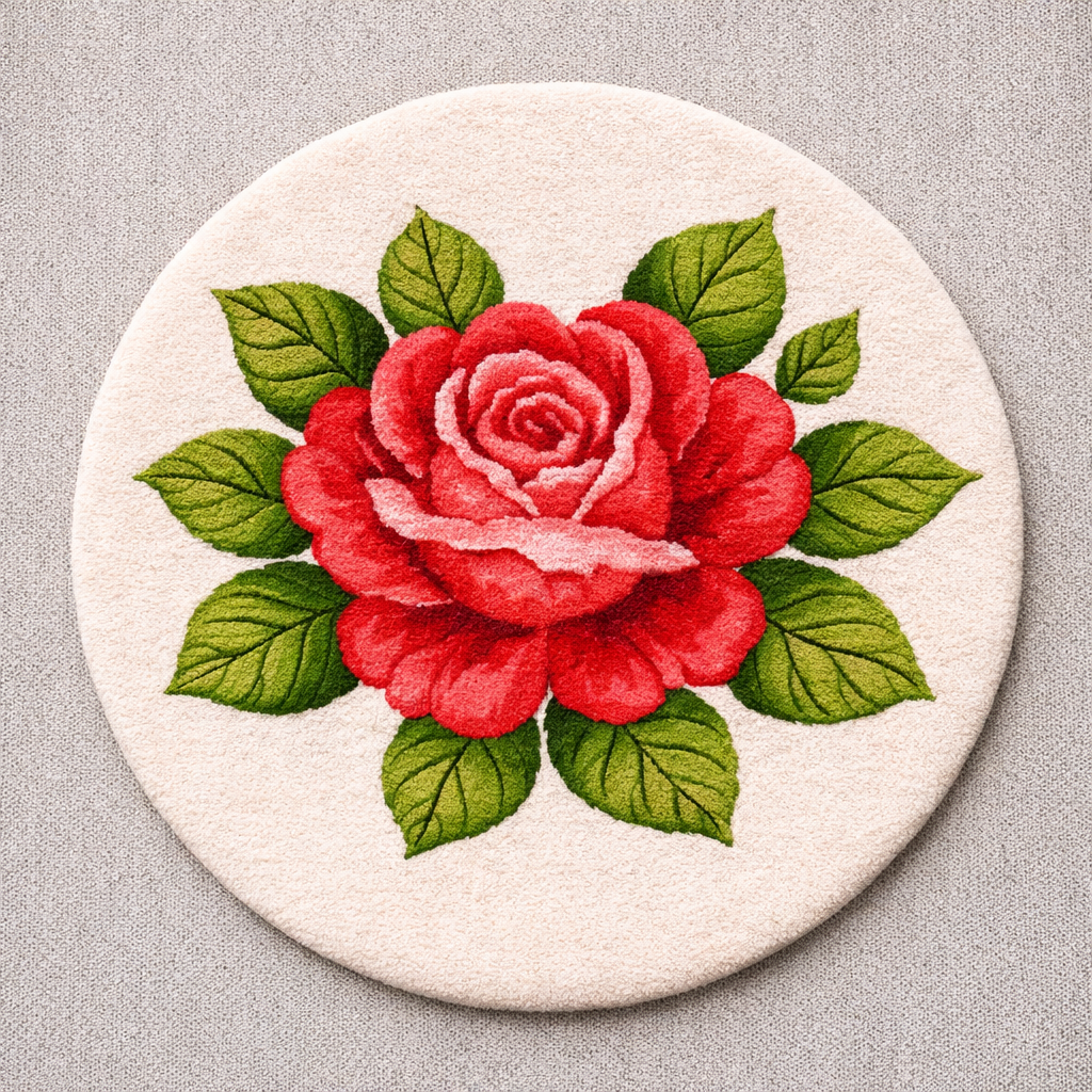 Personalized wool rug with rose design custom name or initials