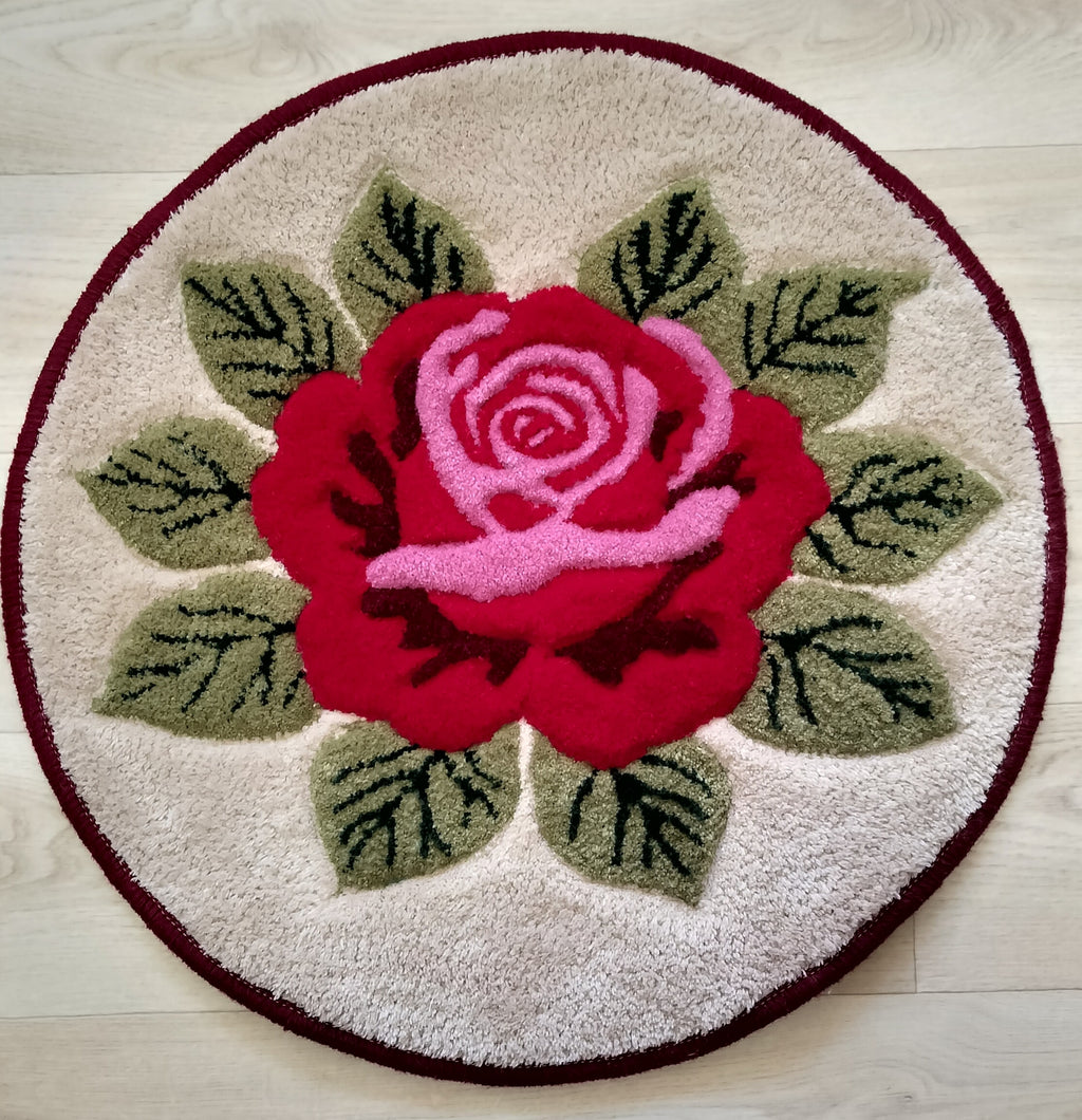 Hand tufted wool rug with rose design personalized with name or initials