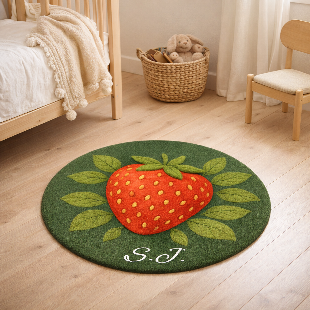 Personalised Wool Rug with Initials – Strawberry Design