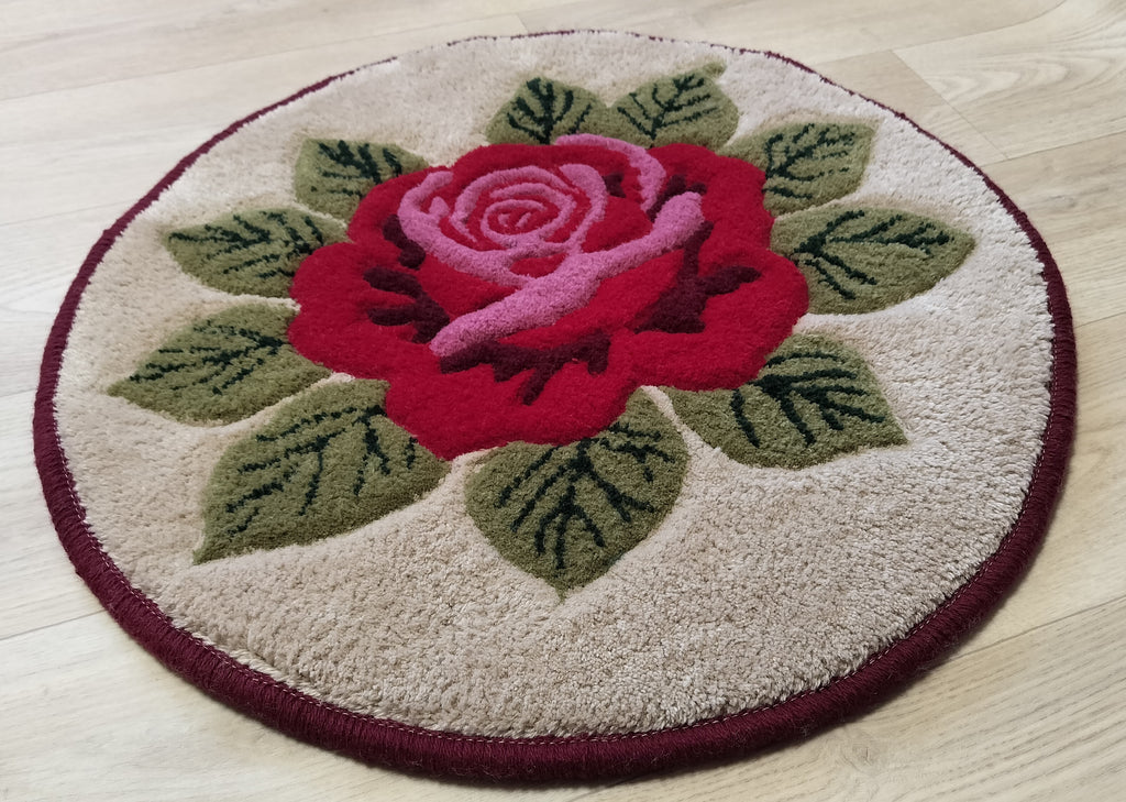 Hand tufted wool rug with rose design personalized with name or initials